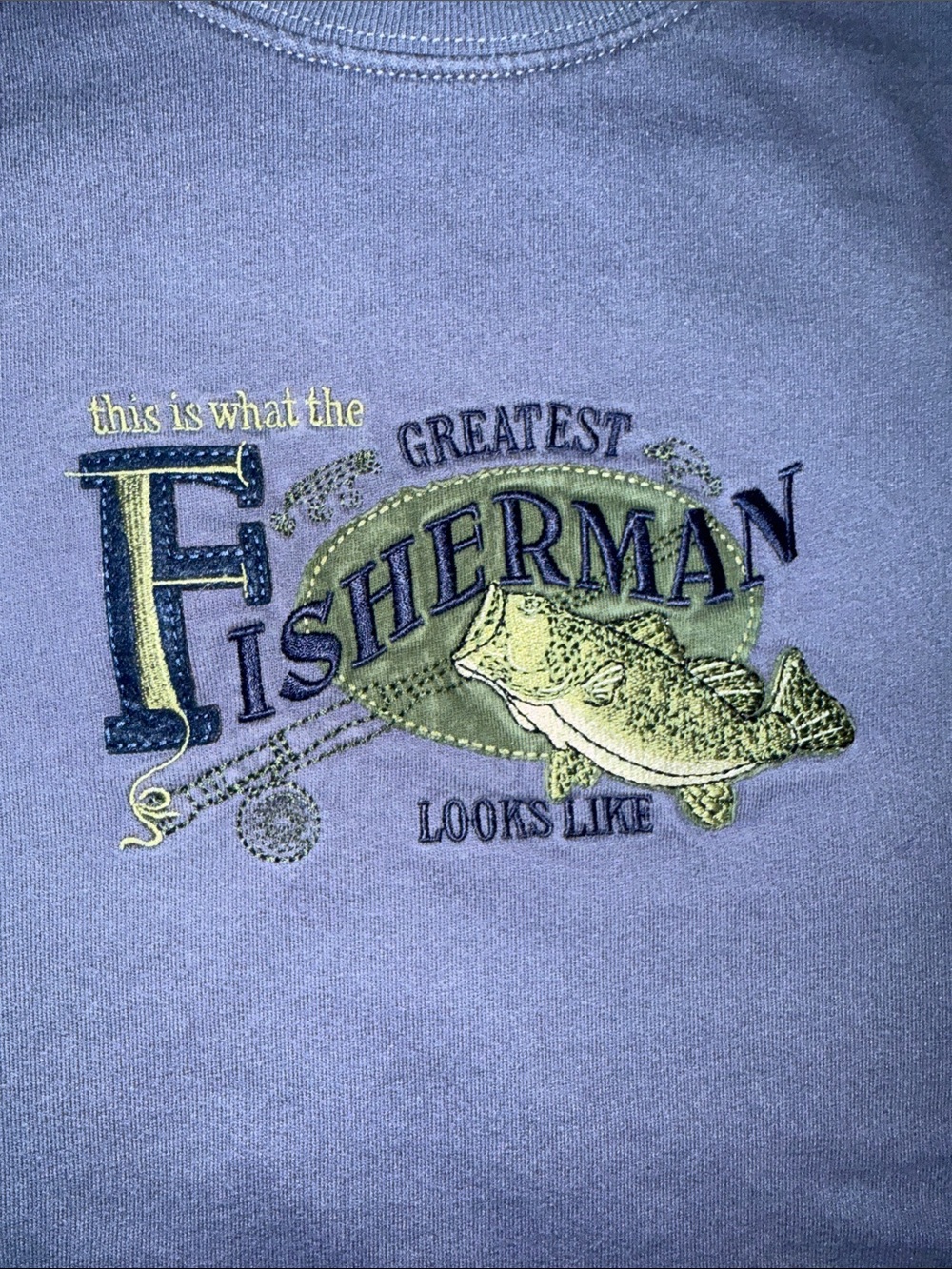 Vintage Worlds Greatest Fisherman Embroidered Fish sweatshirt. Cabin. Hunt.